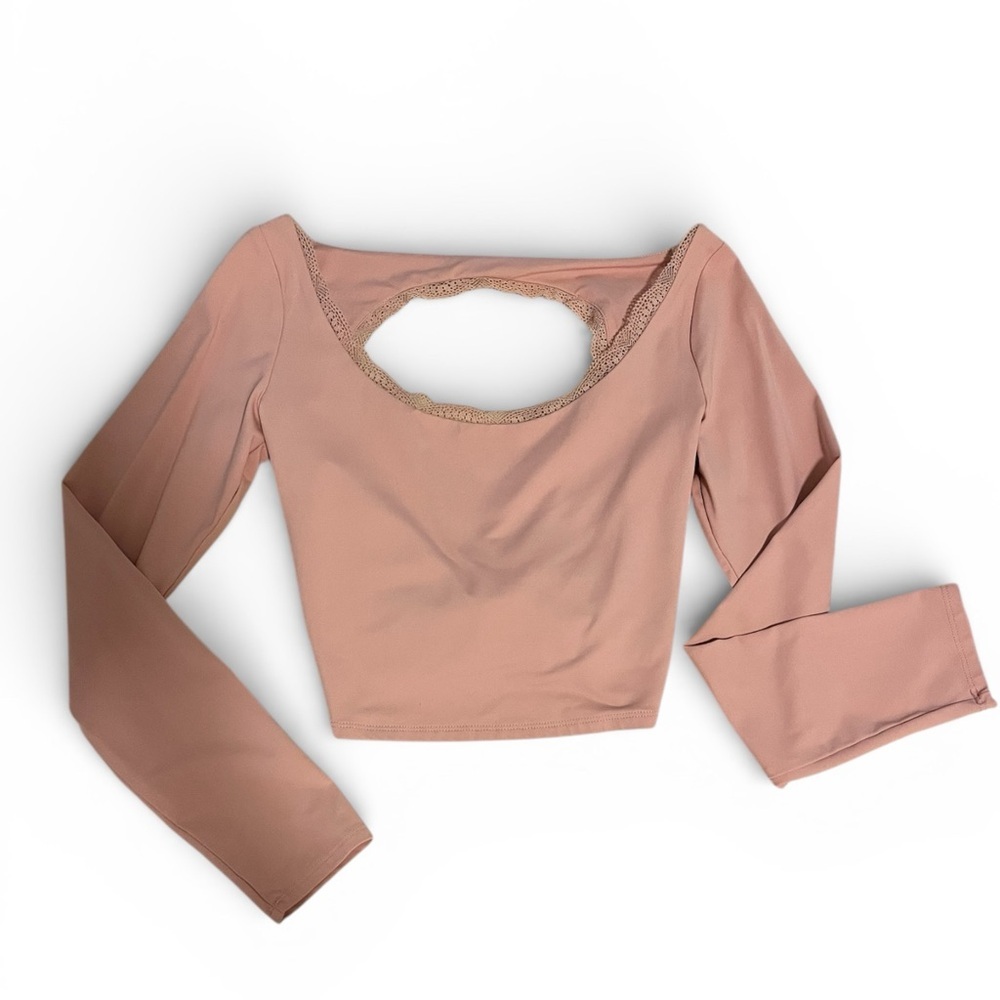 Wild Fable long sleeve lace trim open back top Women's peach orange top